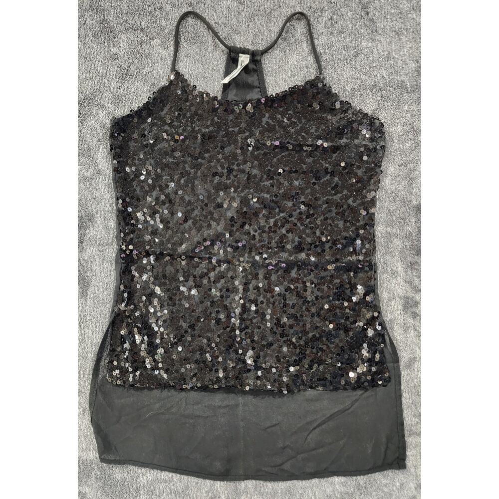 RETRO Wurl Black Sequin Racer Back Two Height Tank, Womens Small
